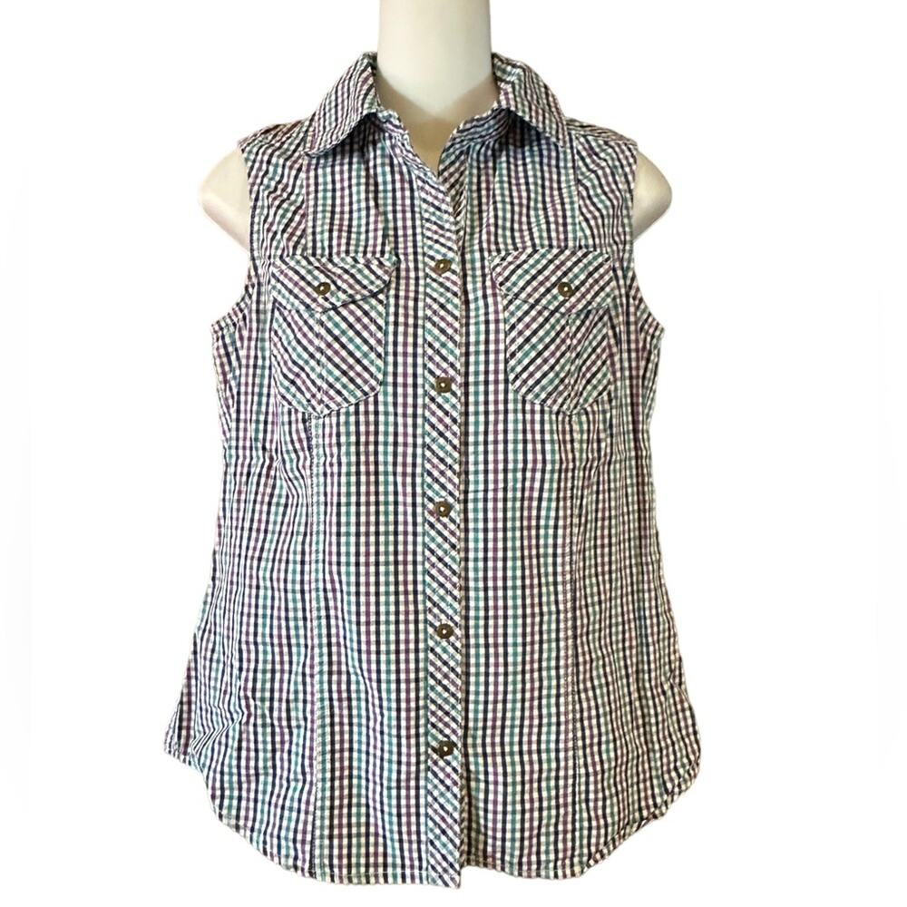 C. E. Schmidt Womens Sleeveless Size Small Checked Cotton Button Up Shirt